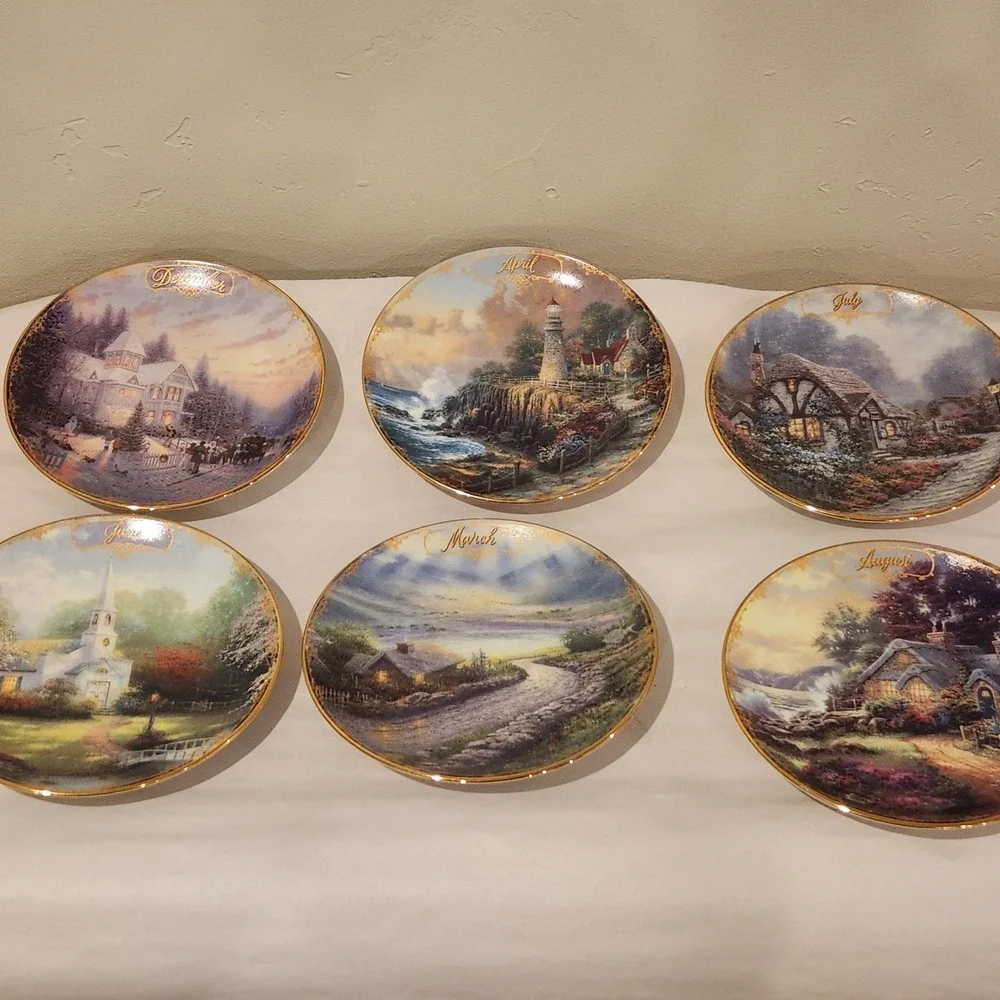 Twelve month set of Thomas Kinkade Calendar Decorative Plates Simpler Times 1998